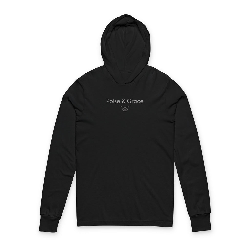Poise & Grace Hooded Long Sleeve Tee — Minimal Crown Graphic