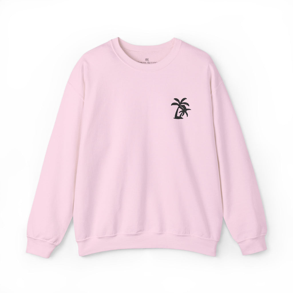 Pink Palm Crewneck Sweatshirt — Small Palm Tree Chest Embroidered Sweatshirt