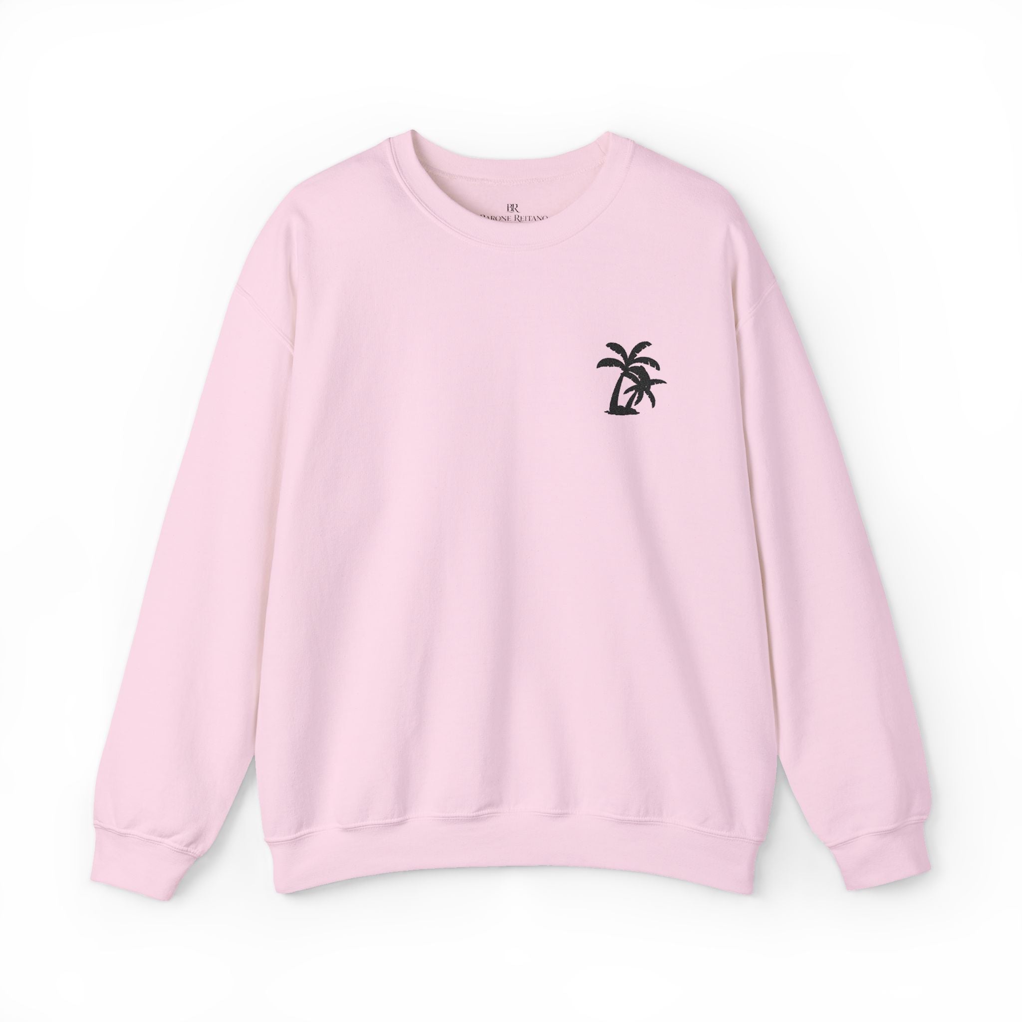 Pink Palm Crewneck Sweatshirt — Small Palm Tree Chest Embroidered Sweatshirt