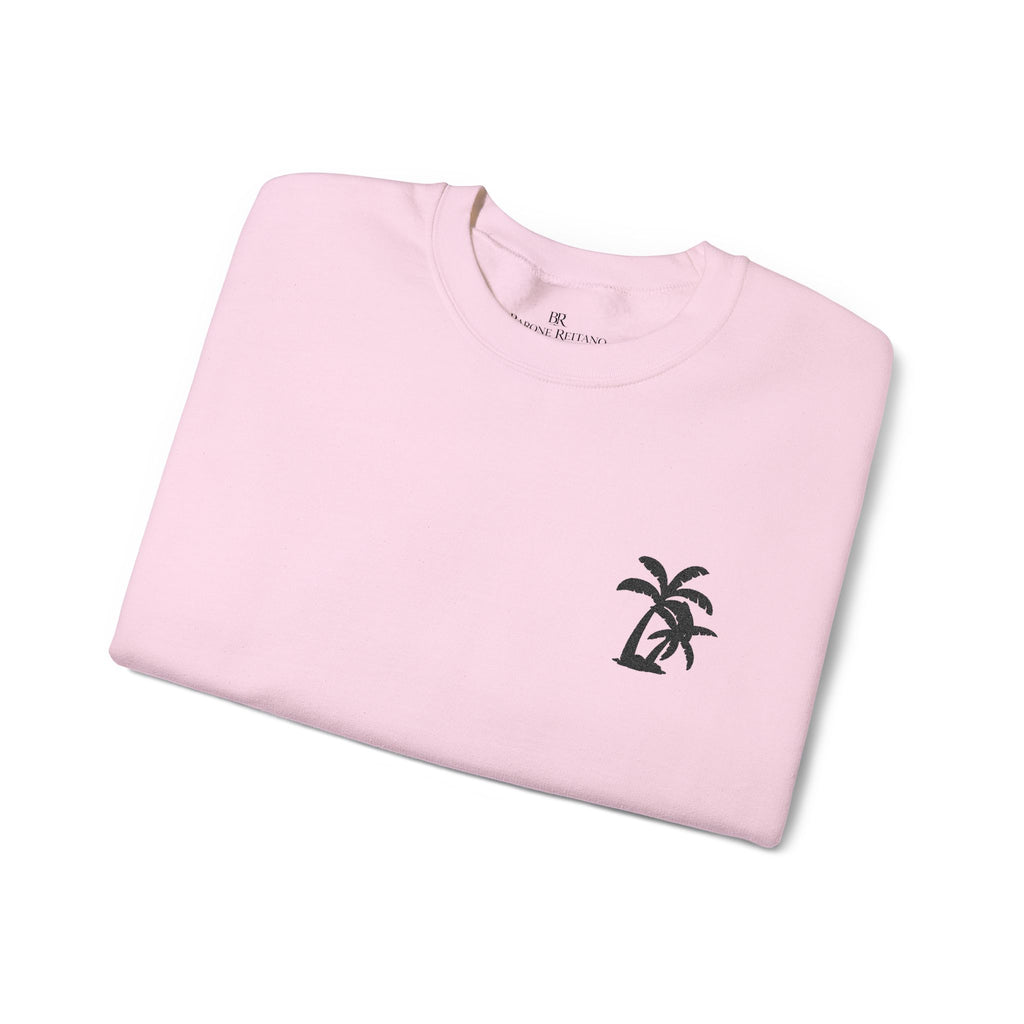 Pink Palm Crewneck Sweatshirt — Small Palm Tree Chest Embroidered Sweatshirt