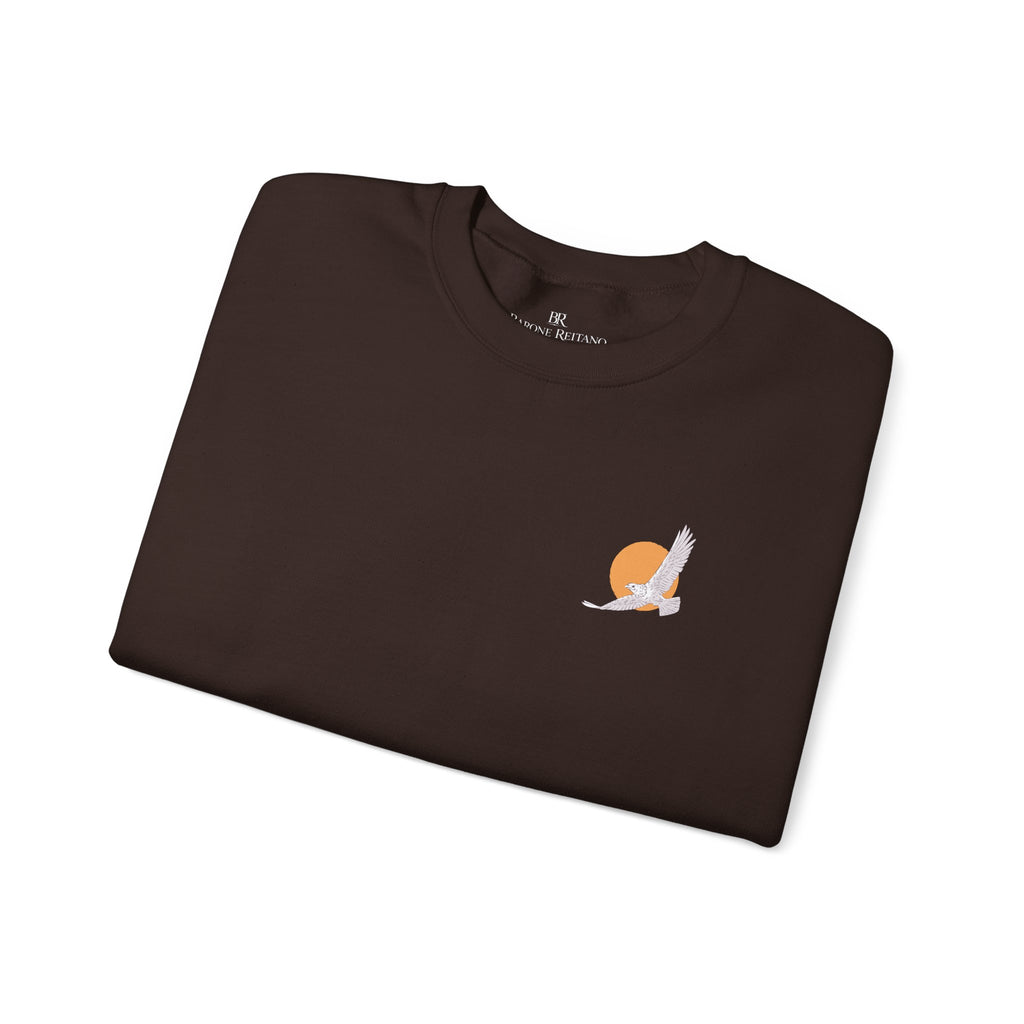 Minimal Sunrise Crewneck Sweatshirt  Small Sun & Feather Chest Graphic