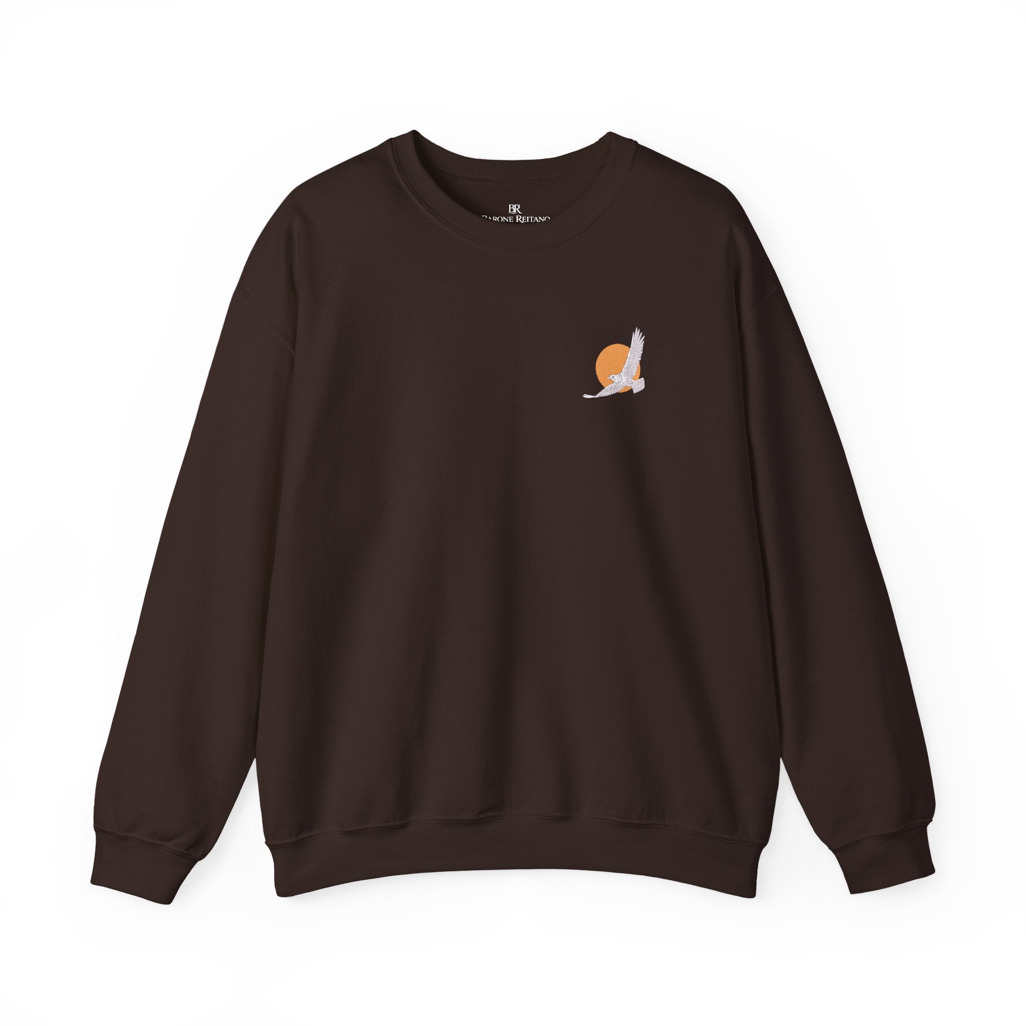 Minimal Sunrise Crewneck Sweatshirt  Small Sun & Feather Chest Graphic