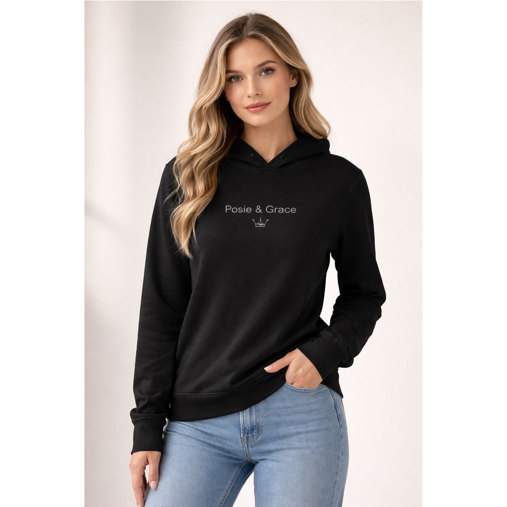 Poise & Grace Hooded Long Sleeve Tee — Minimal Crown Graphic