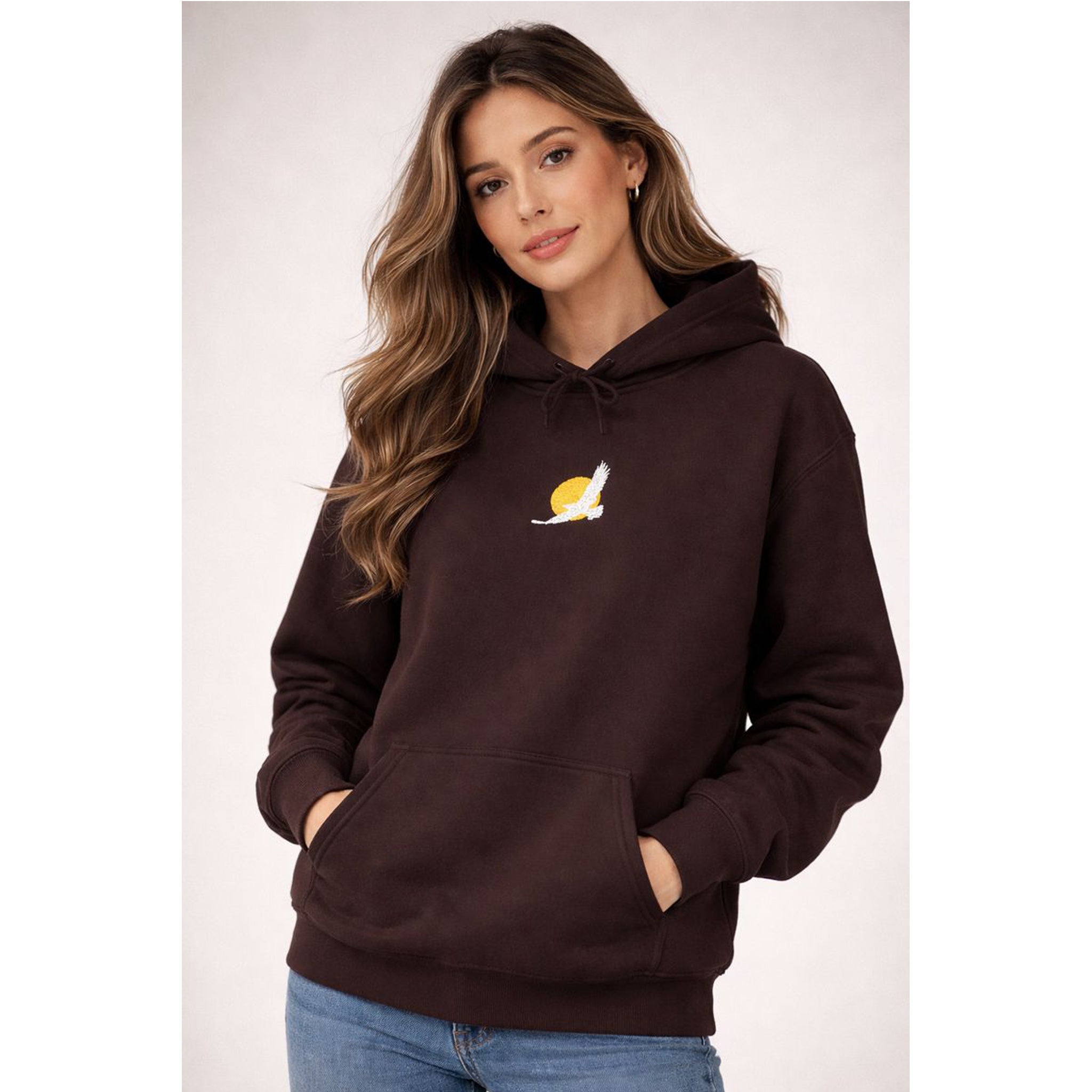 Embroidered Eagle Sun Minimal Hoodie