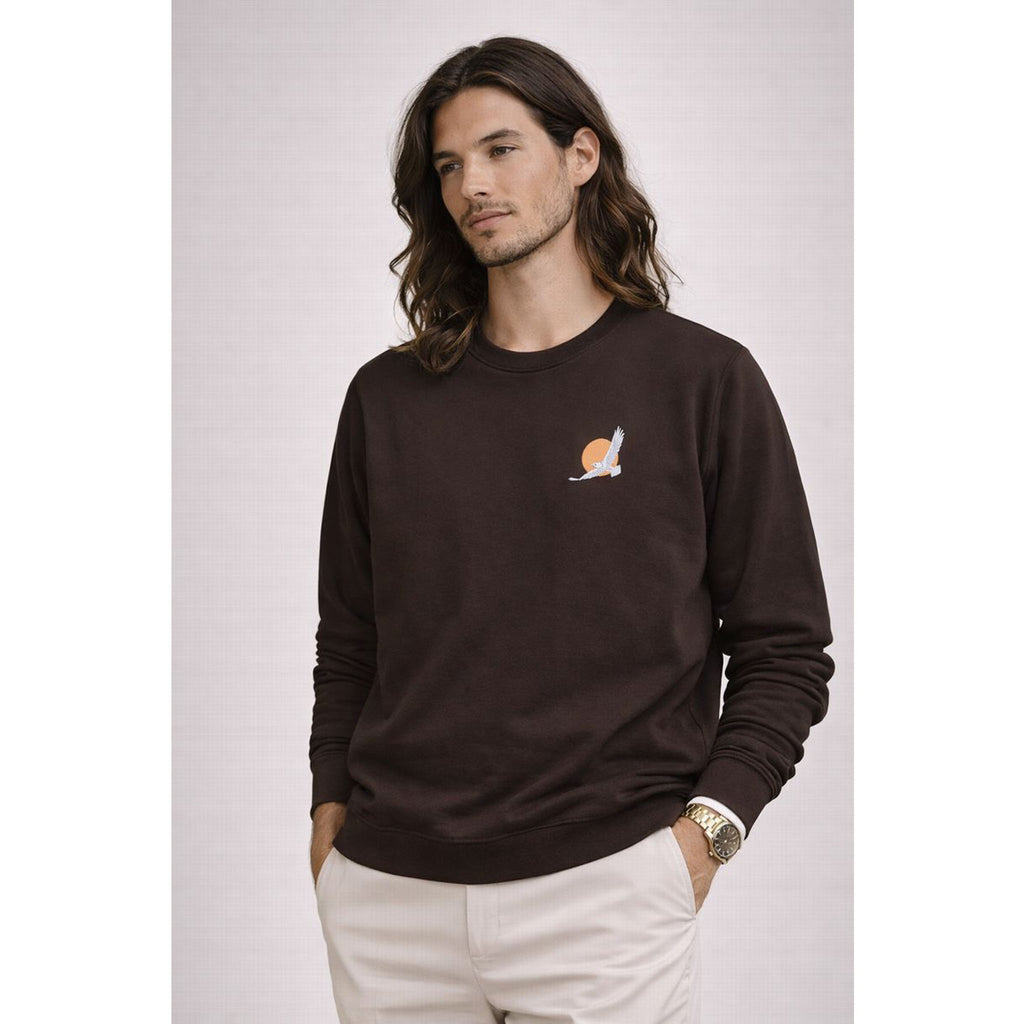 Minimal Sunrise Crewneck Sweatshirt  Small Sun & Feather Chest Graphic