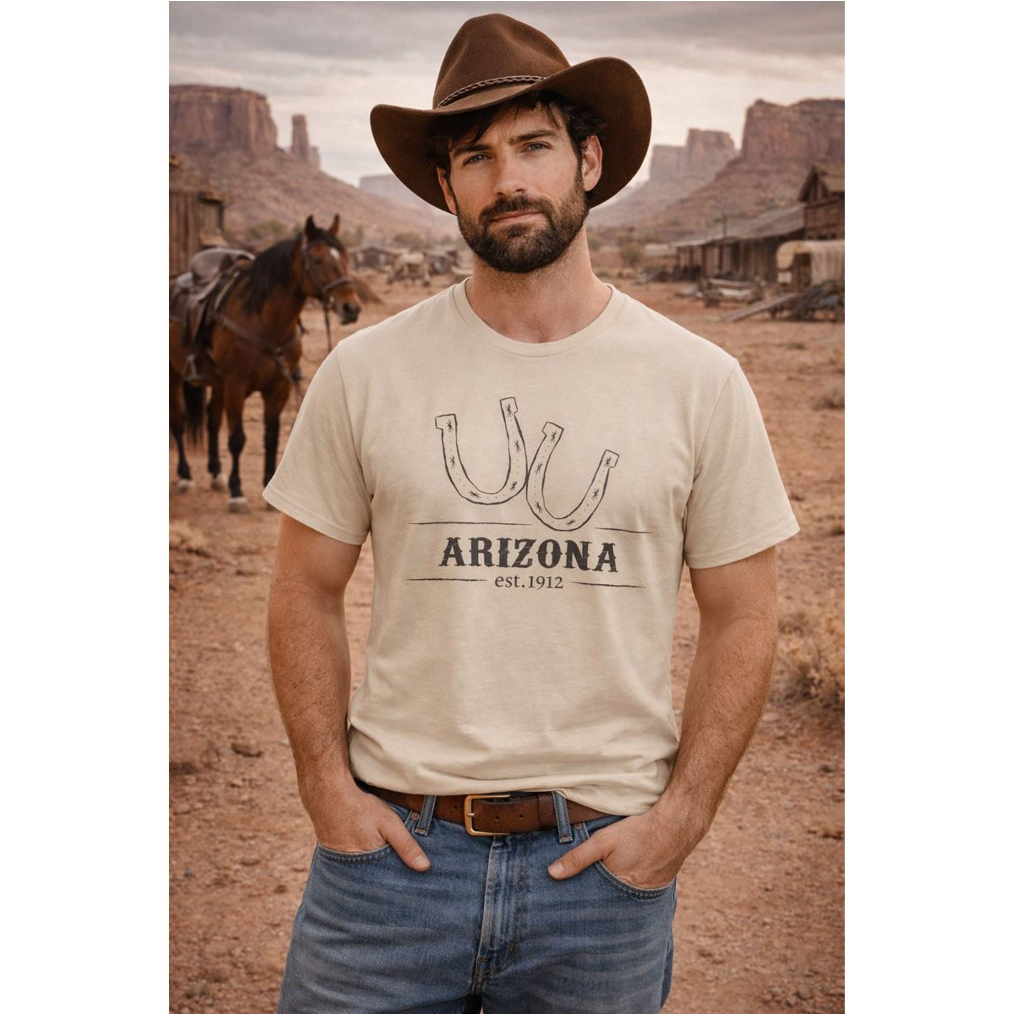 Arizona Western T Shirt Horseshoe Graphic Tee Cowboy Desert Style Shirt Vintage Southwest Gift
